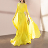 气场强大黄色连衣裙女气质长裙，长款仙气礼服裙，飘逸大摆裙年会裙子