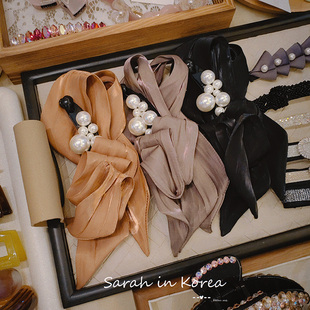 sarahinkorea韩国romance，浪漫超美不对称设计缎带，香蕉发夹竖夹