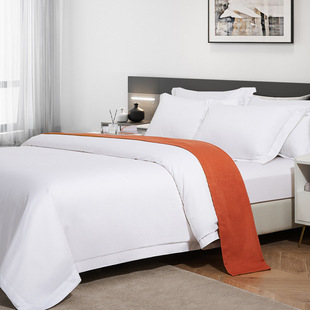 宾馆床上四件套民宿床上用品纯棉贡缎纯色三件套被套床单学生宿舍