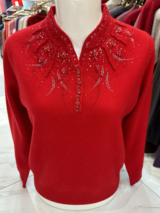 高端品牌羊绒衫女红色毛衣结婚妈妈装礼服开开金企中老年女羊毛衫