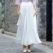 国风休闲裤裙松紧腰，白色中长款国风新中式，裙子飘逸民族风流行