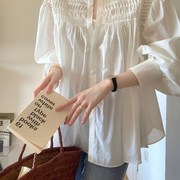 欧洲站棉麻白色衬衫女q时尚洋气夏季设计感小众高级感娃娃衫上衣