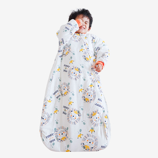 婴儿睡袋秋冬夹棉宝宝长袖一体式加厚睡衣新生儿拉链式，功能防踢被
