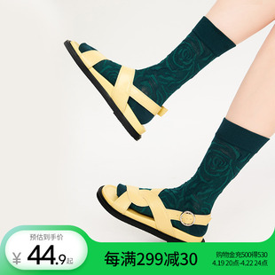 上森绿色堆堆袜透气袜子夏季薄款女袜子配小皮鞋薄袜子中筒袜女袜