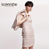 sunview尚约粉色条纹短袖连衣裙，横纹编织感圆领，立体裁剪显身材裙