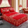 结婚庆大红色加厚夹棉床裙单件床罩磨毛床套1.5m1.8米2m三四件套