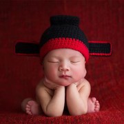 婴儿摄影帽子新生儿满月宝宝拍照道具毛线儿童写真县官造型帽