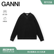 ganni女装蝴蝶logo黑色落肩长袖运动衫，休闲套头卫衣t3566099