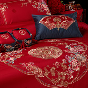 家纺结婚四件套床上用品全棉大红色高档刺绣喜被新婚庆六件套