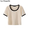 拉夏贝尔lachapelle撞色t恤正肩短袖上衣，套头修身简约短款