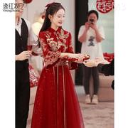 中式新娘敬酒服旗袍高级感2024结婚晚礼服，冬季孕妇连衣裙订婚