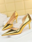 银色金色高跟鞋，女2023年细跟8cm气质名媛，镜面尖头大码单鞋