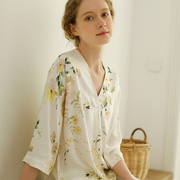 睡衣女士夏季冰丝短袖家居服女薄款仿真丝绸碎花绸缎韩版外穿套装