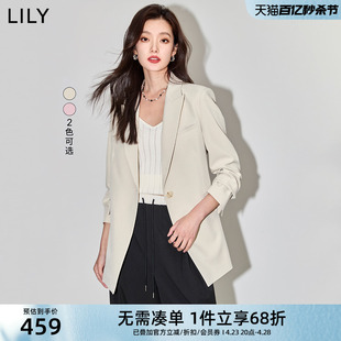 LILY2024春女装气质职业通勤款复古纯色一粒扣休闲西装外套女