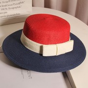帽子女夏季出游海边拼色平顶，礼帽小清新遮阳帽，太阳帽法式英伦草帽