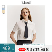 eland衣恋短袖衬衫女配领带休闲学院，风t恤上衣2024夏季