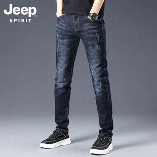 jeep吉普春秋季2023黑色，牛仔裤男士弹力，修身小脚长裤直筒裤子