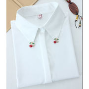 宽松大码白色带(白色带，)钻领衬衫女2023秋季长袖，宽松大码打底衬衣上衣