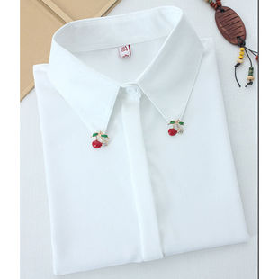 宽松大码白色带(白色带，)钻领衬衫女2023秋季长袖宽松大码打底衬衣上衣