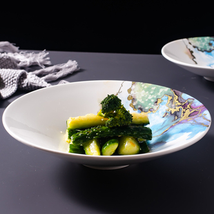 个性陶瓷斗笠碗时尚餐厅意面盘子，创意酒店家用意境凉菜摆盘沙拉碗