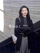 RIXO Paris法式复古黑色针织开衫外套秋冬季软糯宽松慵懒风毛衣女