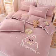 高档网红款韩式可爱兔床单被套四件套水洗棉被罩床笠裸睡少女床上