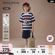 TeenieWeenie Kids小熊童装24夏季男童熊柔棉条纹圆领短袖T恤