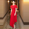欧洲站明星同款夏季优雅气质长裙高级感红色礼服裙收腰连衣裙