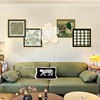 美式复古客厅装饰画艺术亚克力卧室挂画绿色带灯钟表沙发背景墙画