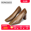 Hongkee/红科女鞋2023秋季浅口鞋牛皮方头高跟鞋HA83S304