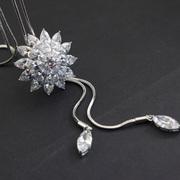 韩国精致高档水晶长款项链女镀金花朵毛衣链可调节装饰品情人礼物