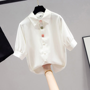欧洲站白色雪纺短袖t恤女2024年夏季设计感小众气质衬衫上衣