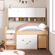 儿童衣柜床多功能储物半高床单人床上床下柜带学习桌床柜一体组合
