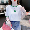 撞色蕾丝镂空白色t恤女短袖2024夏韩版宽松圆领体恤刺绣上衣