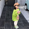 女童牛油果绿宽松针织衫毛衣，2022早秋韩版宽松糖果色洋气上衣