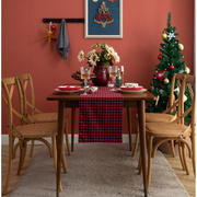 圣诞小红格子桌旗棉麻家用家居布艺客厅茶旗