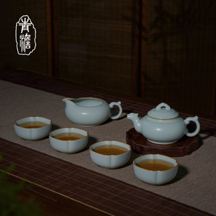 汝窑茶具套装家用客厅泡茶壶，景德镇仿古手工，陶瓷青瓷龙行大运