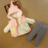 加绒一1岁女宝宝秋冬装外套，12月6婴儿服加厚羽绒棉衣袄三件套装季