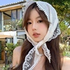 爱丽丝少女 白色蕾丝三角巾头巾发带法式包头拍照丝巾