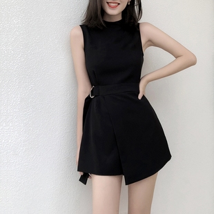 黑色连体短裤女雪纺2024夏季高腰显瘦小个子时尚工装连衣裤潮