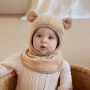 加厚宝宝帽子围巾一体秋冬季男童婴儿，套头儿童护耳帽女童围脖可爱