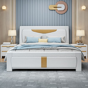 全实木床主卧1.8米橡木，双人床简约现代压纹实木床，r1.5白色储物婚
