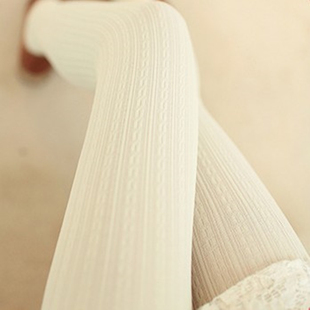 白色爱心加厚丝袜春秋日系，洛丽塔麻花奶白连裤袜女120d显瘦提花袜