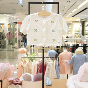 minkmui小星星女童镂空短款针织外套韩国夏季短袖空调衫