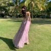 紫粉色超仙雪纺大摆长裙女神气质沙滩裙性感露背度假吊带连衣裙女