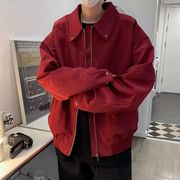 美式复古酒红色cleanfit外套男春秋潮牌情侣棒球服飞行员工装夹克