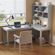 实木转角书桌书架组合家用学生l型电脑桌书柜一体，书房靠窗写字桌
