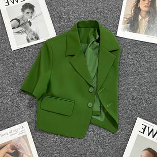 遇见墨绿色短款西装外套女设计感薄款小个子气质西服潮