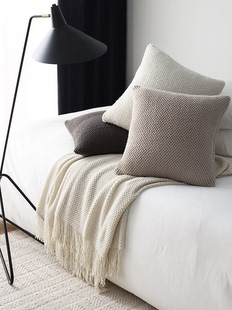 针织款纯色抱枕北欧ins简约风沙发装饰靠垫，靠背民宿米色双面靠枕