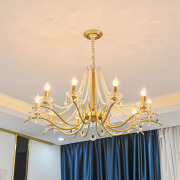 复古法式吊灯欧美式轻奢客厅灯，简约卧室餐厅楼梯珍珠铁艺蜡烛灯具